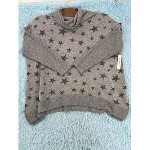 Theo & Spence Womens Gray Printed Pull Over Drop Neck Sweater STARS 1XL NWT